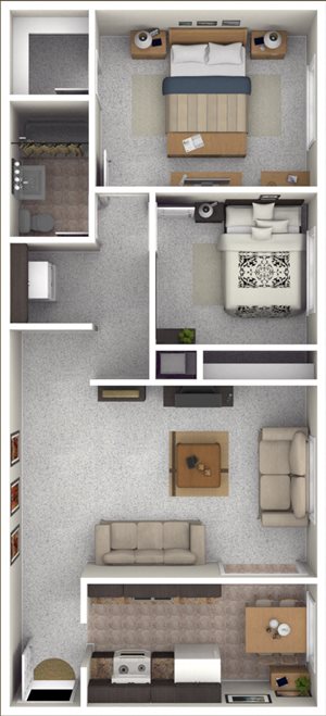 2 Bedroom, 1 Bathroom Floor Plan, 917 Sq.Ft.